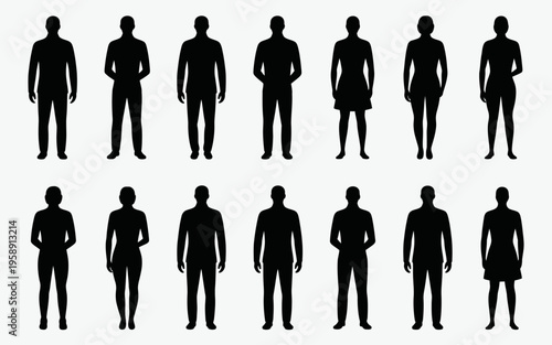 Collection of diverse human silhouettes standing.