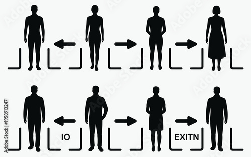 People entering and exiting through gates.