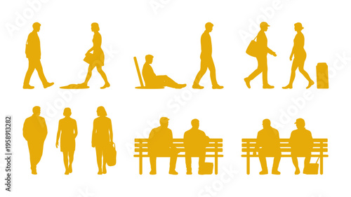 Collection of people in various poses and activities.