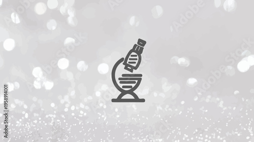 Modern microscope line icon on a bright sparkling glitter bokeh background. Concept of scientific research, discovery, and technology.