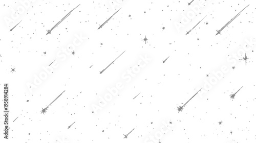 Dynamic illustration of multiple shooting stars streaking across a starry night sky, celestial event, meteor shower background.