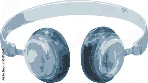 Stylized blue over-ear headphones vector illustration for audio and music concepts, isolated electronic device.