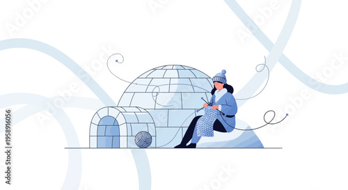 Cozy Igloo Dweller Engaged In Winter Knitting Craft