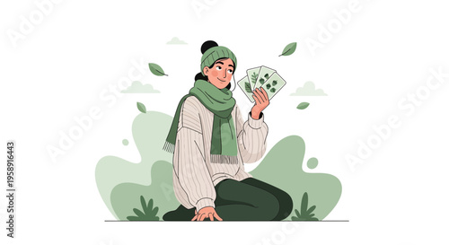 Cozy Person Enjoys Nature Cards Outdoors