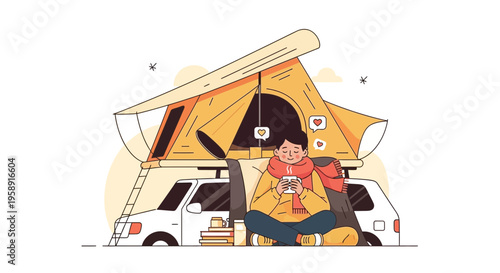 Cozy Rooftop Tent Camping Adventure Serenity Scene