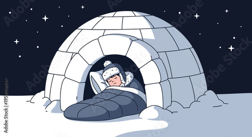 Cozy Slumber Within A Snow Igloo Under Starry Night Sky