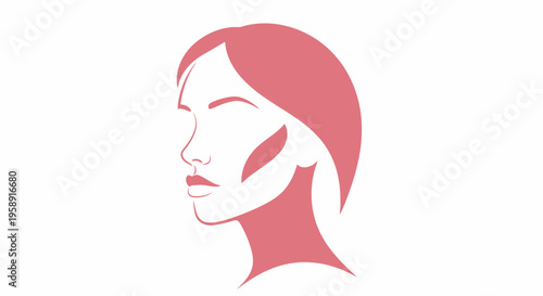 Abstract woman face profile in minimalist pink style
