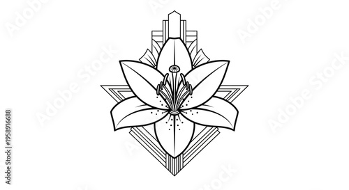 Art deco stylized lily flower with geometric ornamental design