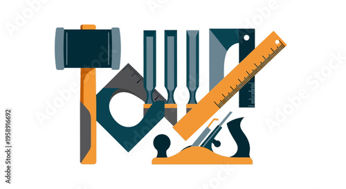 Assortment of carpentry and woodworking tools flat design