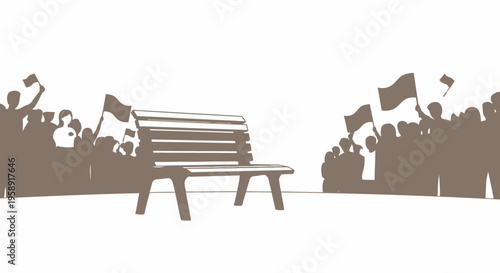 Brown wooden empty protester bench seat.