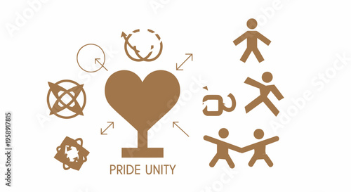 Diverse people icons around heart symbol.