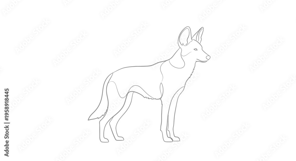 Fototapeta premium Line drawing of a canine animal standing against a plain white background