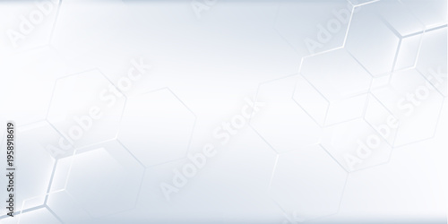 Abstract white and grey hexagonal pattern background design. Modern simple overlapping hexagon geometric element with molecular structures. Medical science technology concept.