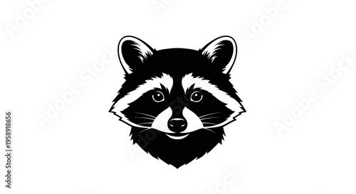 Black and white illustration of a raccoon head on a white background
