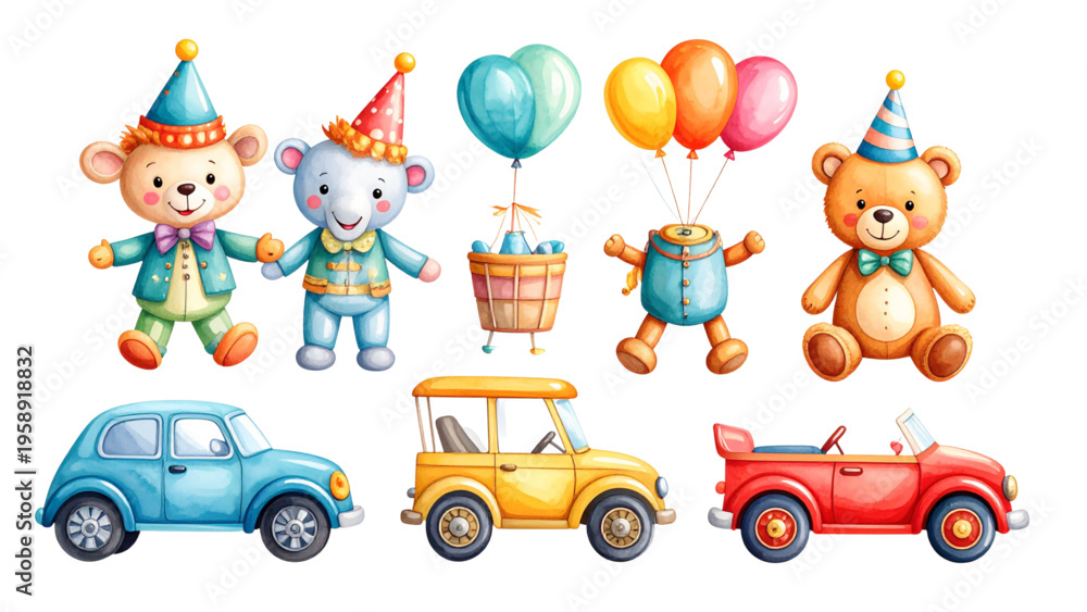 Fototapeta premium set of cartoon toys for children. Isolated on white background.