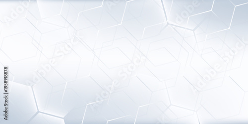 Abstract white and grey hexagonal pattern background design. Modern simple overlapping hexagon geometric element with molecular structures. Medical science technology concept.