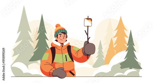 Cozy Winter Campfire Marshmallow Roast Adventure in Snowy Forest