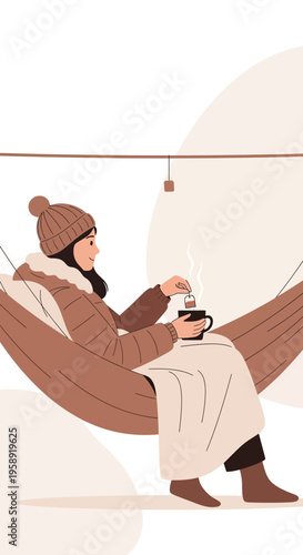 Cozy Winter Relaxation Cozy Beverage And Hammock Comfort In Cold Weather