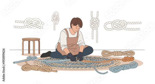 Crafting And Knot Tying Skillful Hands Demonstrating Various Rope Techniques
