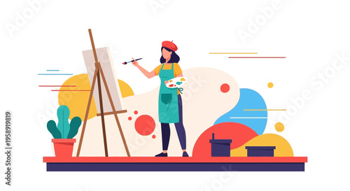 Creative Artist Painting On Canvas With Colorful Abstract Background