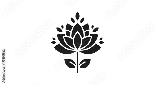 Black lotus flower logo with white outline on plain white background symbolizing growth and spirituality
