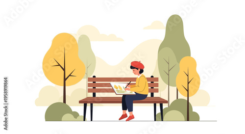 Creative Artist Sketching Outdoors Enjoying Serene Park Scenery