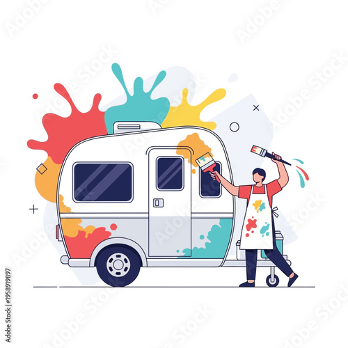 Creative Camper Customization With Vibrant Paint Splatters