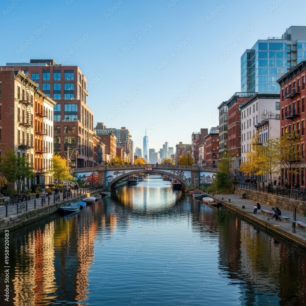 Fototapeta premium Providence Riverwalk - A scenic urban landscape in Rhode Island.