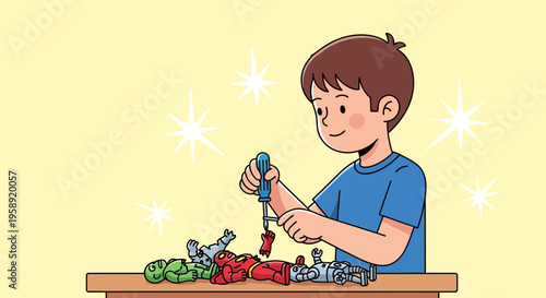 Creative Child Mends Beloved Robot Figurines With Focused Effort