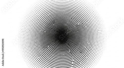 Halftone dot pattern forming concentric circles with gradient effect on white background for design and artistic use