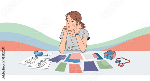 Creative Fashion Designer Contemplating New Garment Styles And Fabric Choices