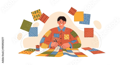 Creative Craftsmanship With Fabric Patchwork And Sewing Hobby