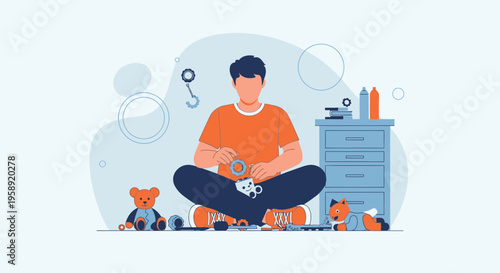 Creative Father Enjoys Building Toys With Children