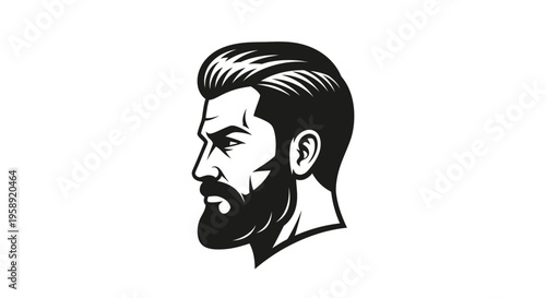 Bearded man head profile in black and white illustration