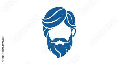 Blue stylized man head with beard mustache and hair icon