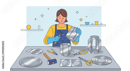 Creative Metalworking Artisan Crafting Delicate Structures with Precision Tools