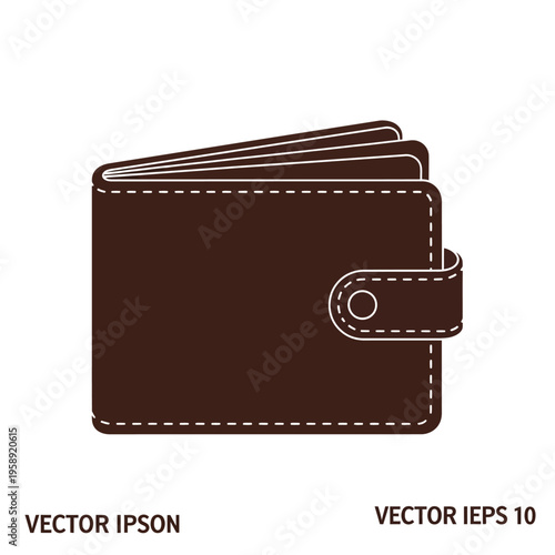 Brown leather wallet flat icon with snap closure