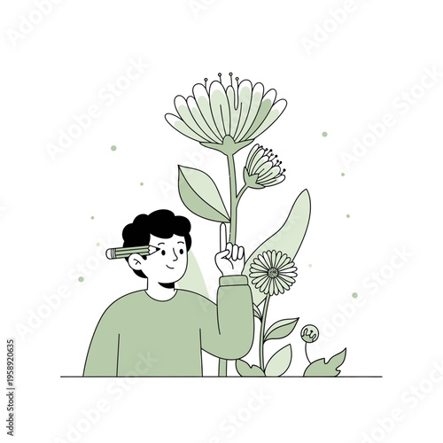 Creative Mind Growing Ideas Amongst Lush Flora Illustrative Design