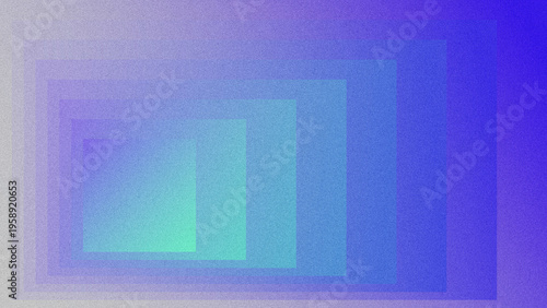 Foto Grainy gradient abstract background with nested translucent rectangles, cool blue-purple-teal color palette, textured noise effect