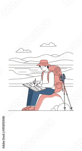 Creative Outdoor Artist Captures Scenic Landscape With Sketchbook