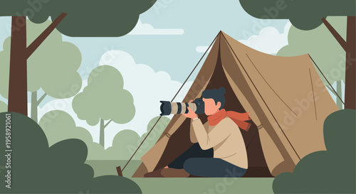 Creative Outdoors Photographer Capturing Nature Scenes From Cozy Tent