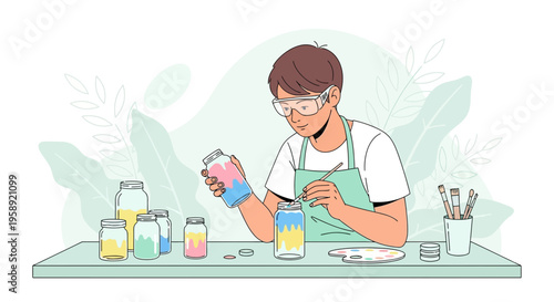 Creative Person Decorating Jars With Paint For Artistic Hobby