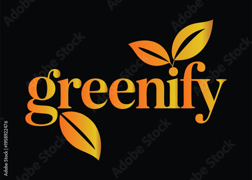 Greenify Logo with Gradient Leaves on Black Background