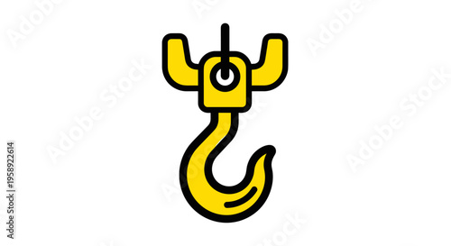 A simple yellow crane hook icon representing heavy industrial lifting and construction equipment