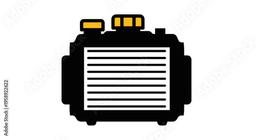 A flat vector icon representing a black industrial radiator component with yellow cap features.