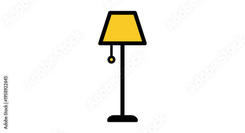 A minimalist flat vector illustration of a yellow floor lamp with a black stand and pull string