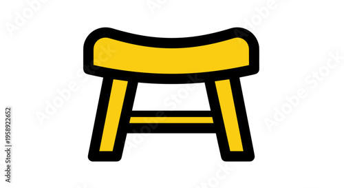 A simple yellow icon representing a small wooden stool with a curved seat against white background