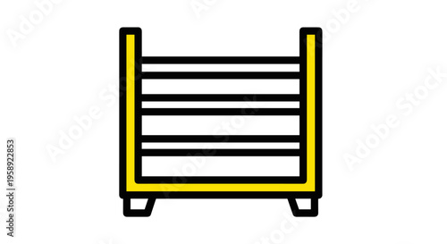 A minimalist yellow and black graphic icon representing a sturdy industrial storage rack unit