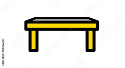 A minimalist yellow table icon design featuring a thick black outline on a clean white background