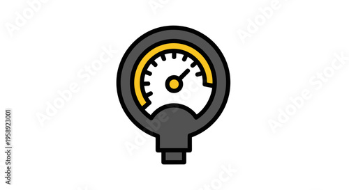 A flat vector illustration of a circular pressure gauge with a black border and yellow accents